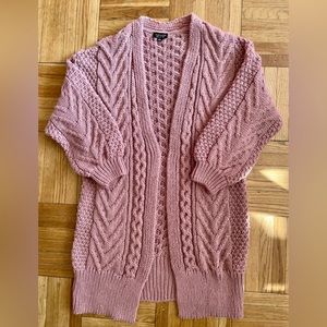 TOPSHOP Cable Knit Balloon Sleeve Cardigan Sweater - Dusty Rose - Size 2
